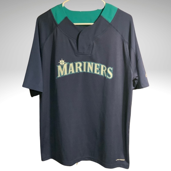 Majestic Coolbase Seattle Mariners Baseball Pullover Snap Neck Large Navy Jersey - Picture 1 of 16